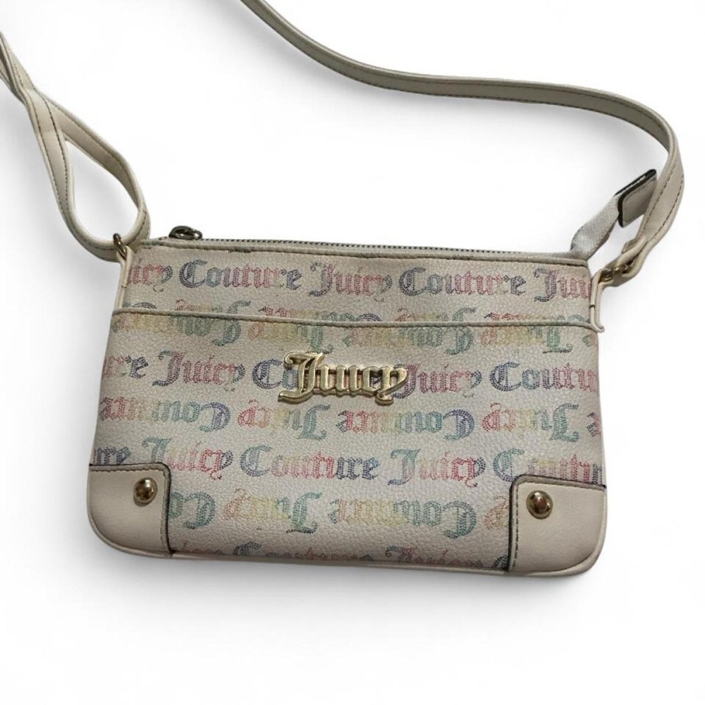 Juicy Couture Crossbody Bag Women Small Cream Rainbow Monogram Good Y2K Logo